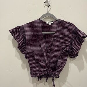 Madewell Purple and Pink Checkered Wrap Top